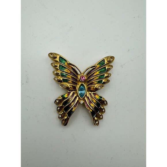 Vintage Bob Mackie Butterly Pin Brooch Enamel Rhinestone Crystal - Picture 2 of 6